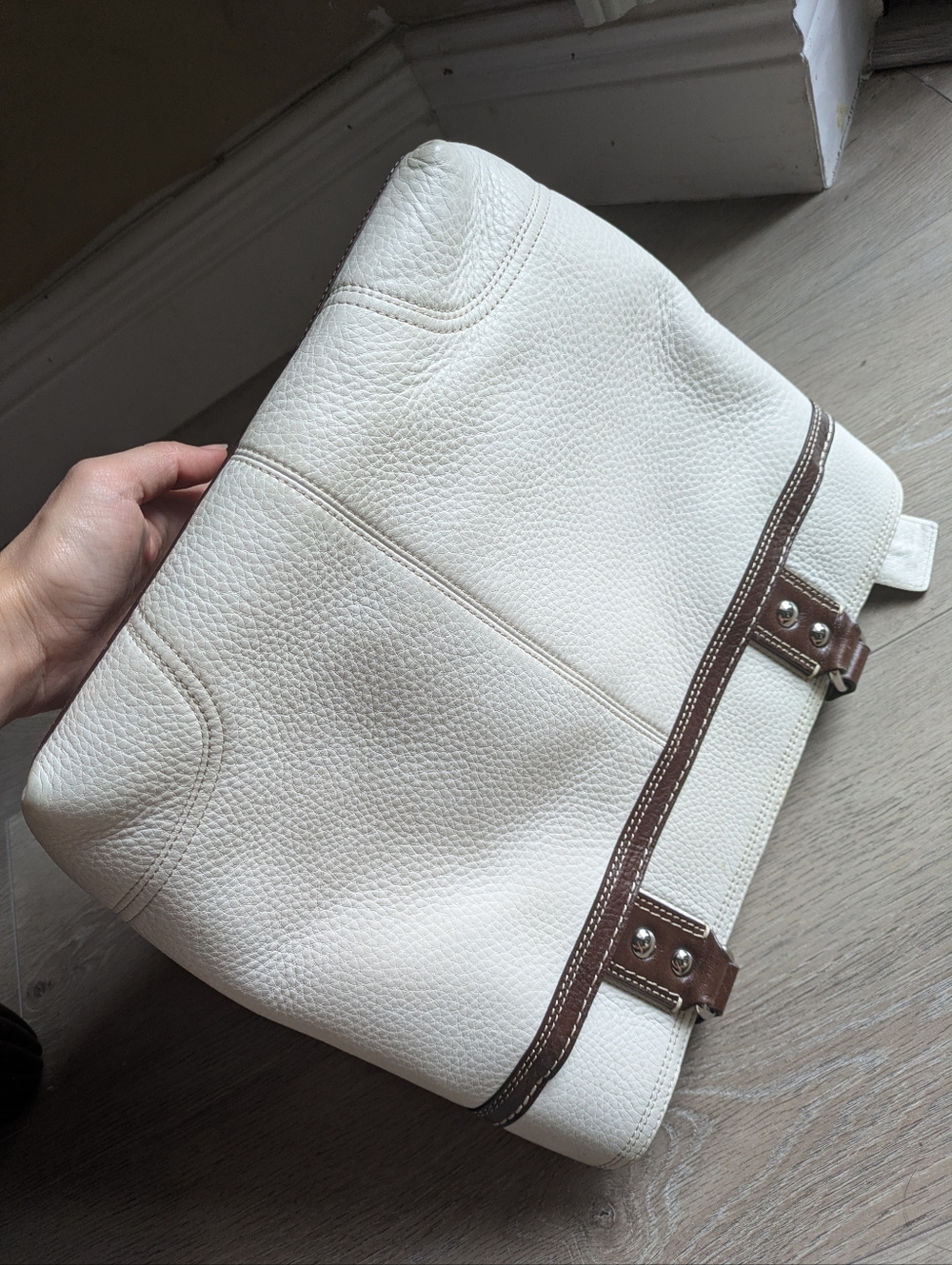 COACH Hampton y2k pebbled leather brown & cream shoulder turnkey tote bag - Picture 5 of 5